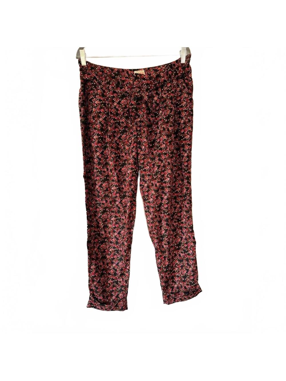 GB Black Floral Tie-Waist Cropped Pants